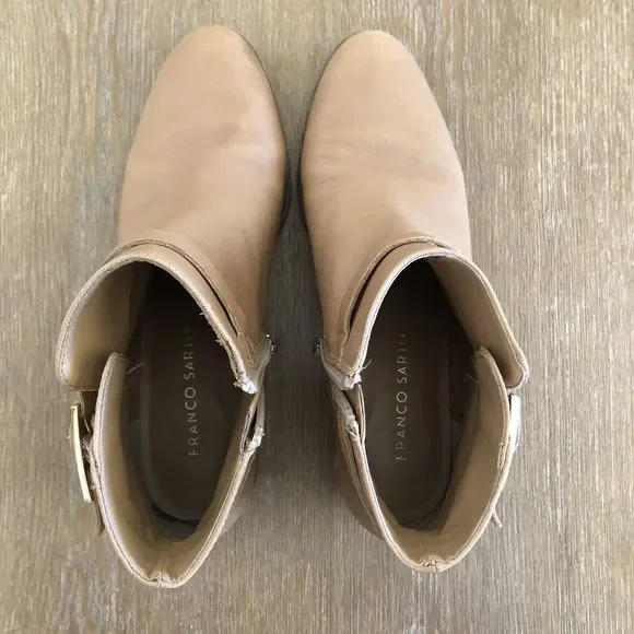 Franco Sarto Booties Womens 6.5 M Shandy Leather Boots Buckle Almond Toe Tan - Picture 8 of 16